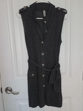Mind Code Charcoal Sleeveless Button-Front Knit Dress with Tie Waist